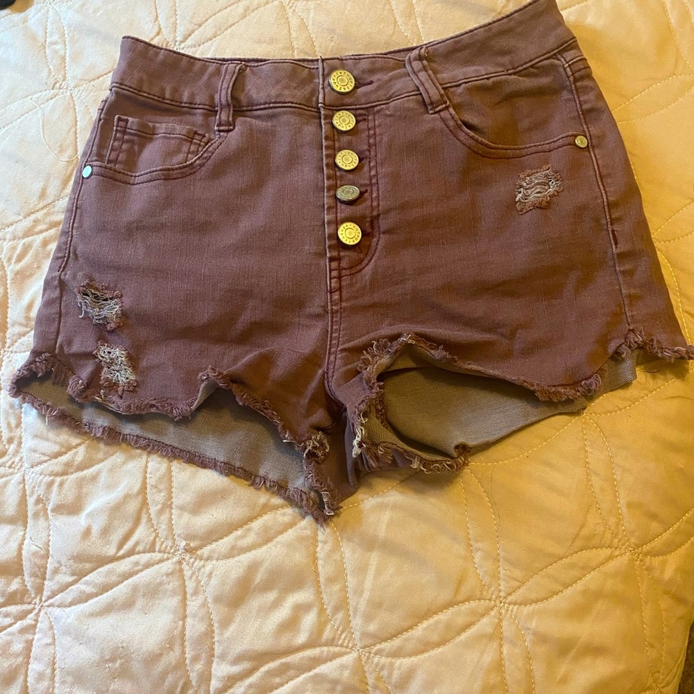 Refuge Maroon Denim Shorts